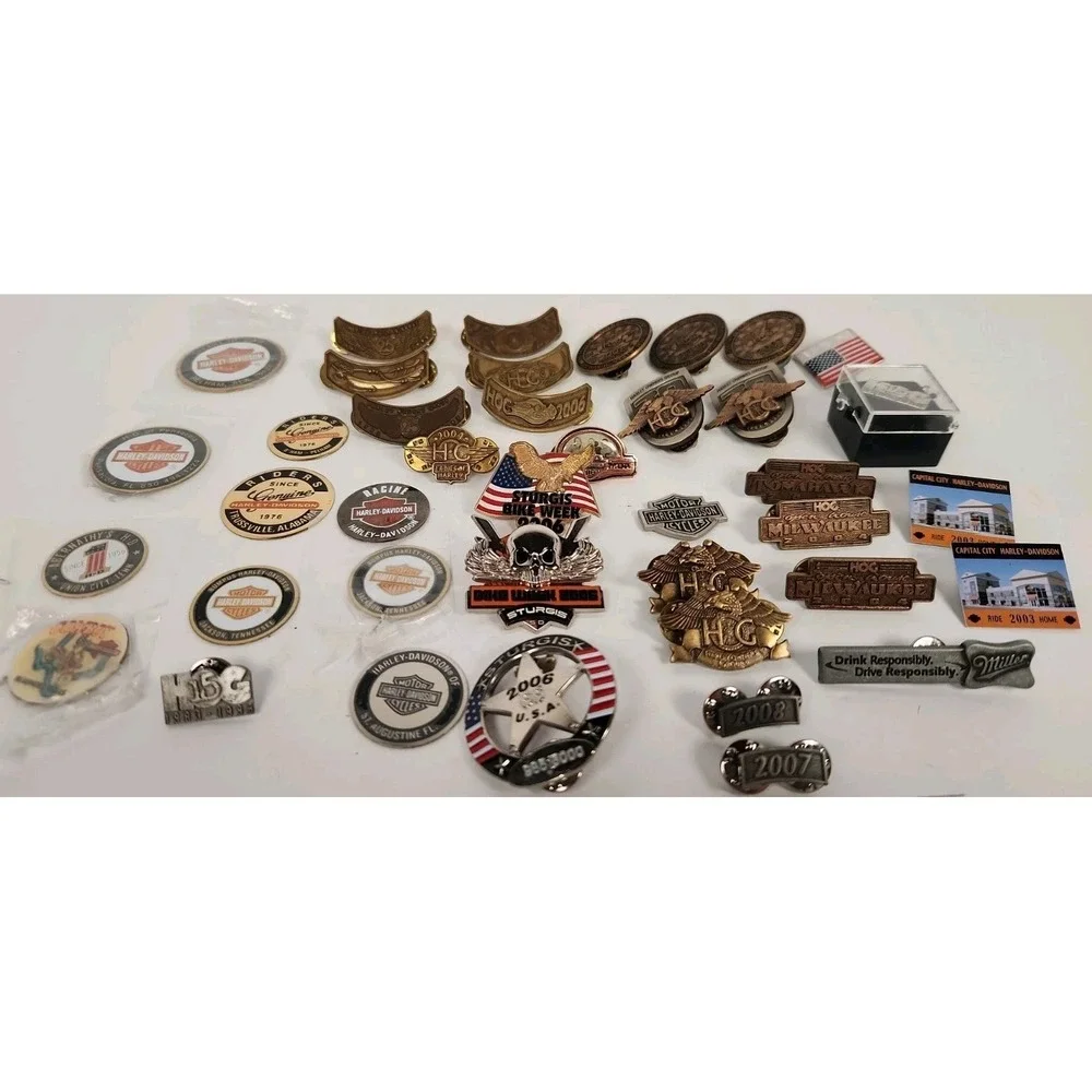 Lot 30+ Harley Davidson HOG Pins Rockers Sturgis Dealer Poker Chips Vest Badges